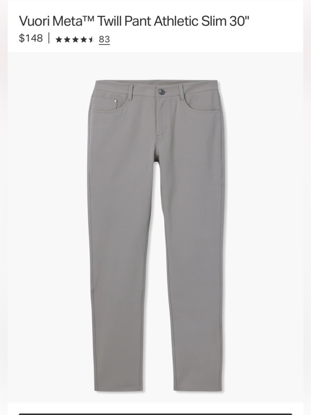 Vuori Meta  Gray Men's Chino Pants